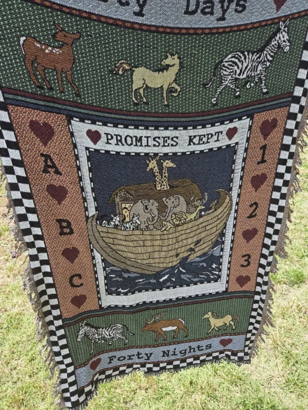 Vintage Noahs Ark 40 Days 40 Nights Tapestry Throw Blanket Animals 36x58